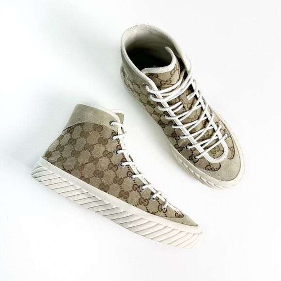 GUCCI Tortuga GG Canvas Suede Sneaker Size Men’s US 7.5 High Top Lace Up Supreme - Picture 1 of 15
